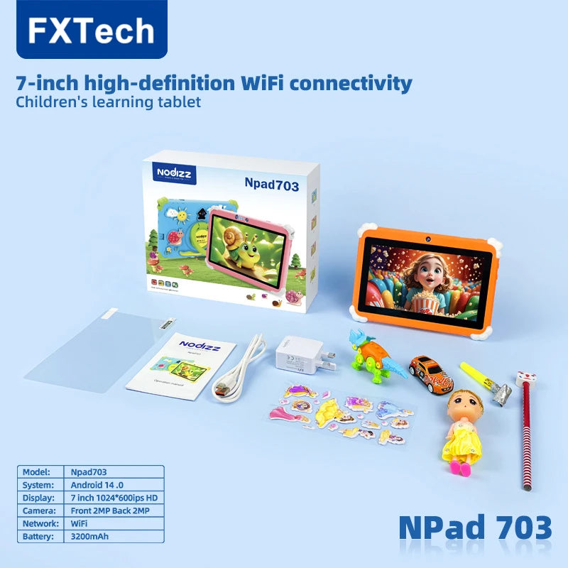 Kids Tablet 4GB + 128GB Memory Napd 703 Tablet 4 Core 7.01 HD Display 3200mAh WIFI-5G Android 14 Tablets for Children Girls 2025