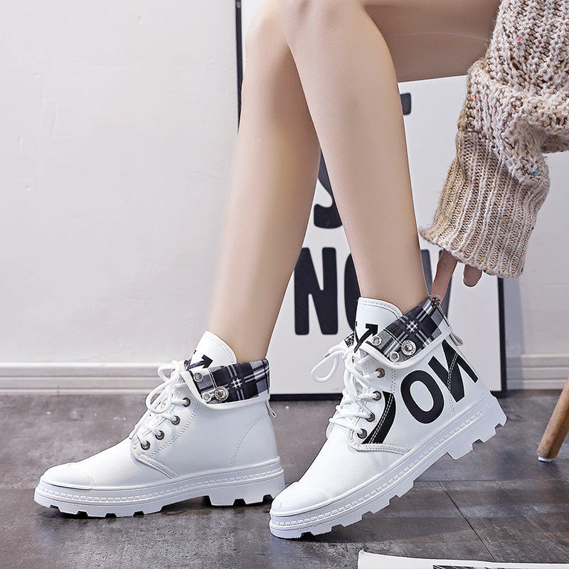 Nuevas botas cortas de lona para niñas, de caña alta y combinables, zapatos para mujer