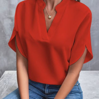 Camisa de gasa de manga corta de verano, nueva camisa con cuello en V, ropa informal versátil para mujer