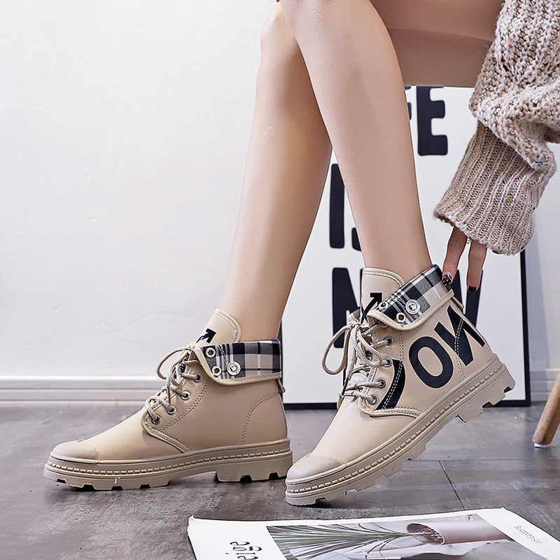 Nuevas botas cortas de lona para niñas, de caña alta y combinables, zapatos para mujer