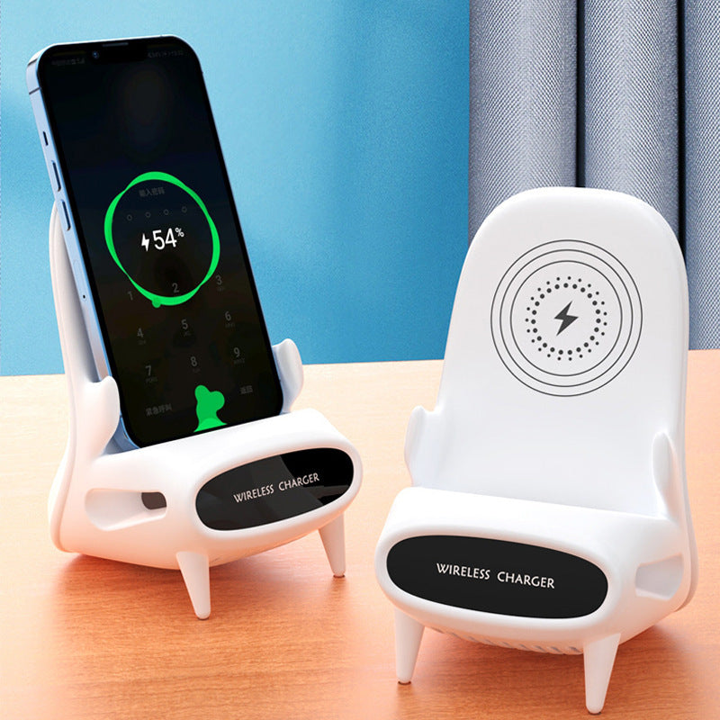 Mini chaise portable avec chargeur sans fil, support de téléphone portable, chargeur sans fil 10 W, charge rapide, cadeau spécial