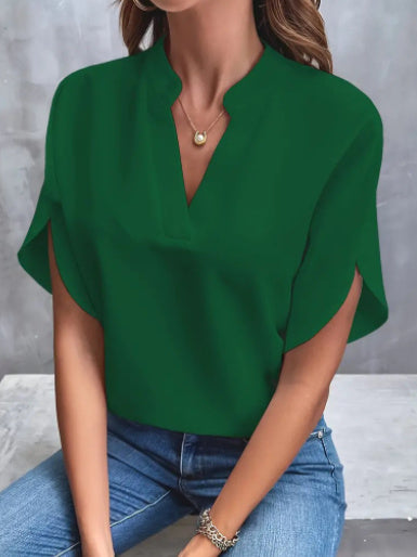 Camisa de gasa de manga corta de verano, nueva camisa con cuello en V, ropa informal versátil para mujer