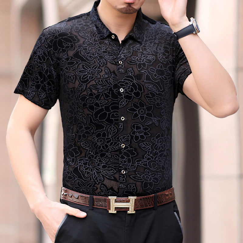 Chemise de bal à manches courtes pour homme transparente
