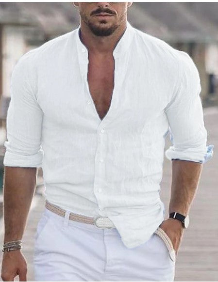 Chemise à manches longues pour homme avec boutons, style décontracté, couleur unie, pour le printemps et l'automne