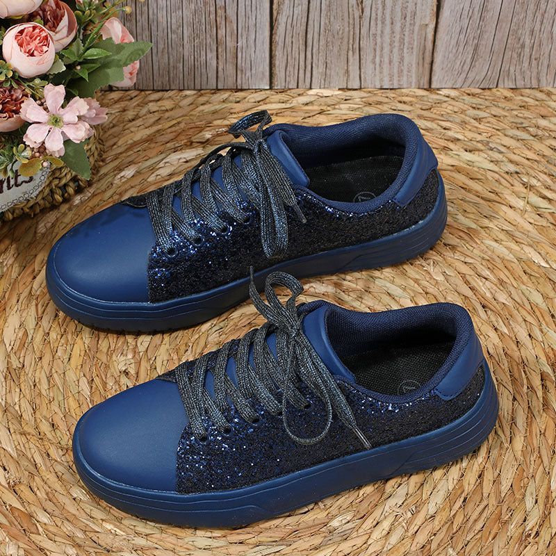 Chaussures plates à paillettes pour femmes, baskets tendance décontractées à lacets et semelles épaisses, chaussures de skateboard tendance
