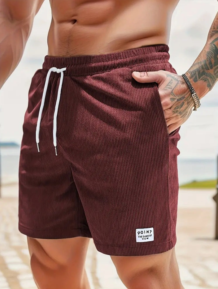 Pantalones cortos deportivos de pana de verano con cordones y cordón, ropa para hombre