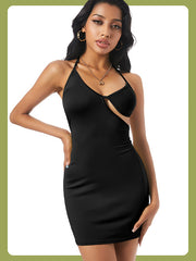 Robe de soirée moulante sexy pour femme, dos nu, bretelles spaghetti, soutien-gorge découpé, jersey, col licou, tenue de club coquine