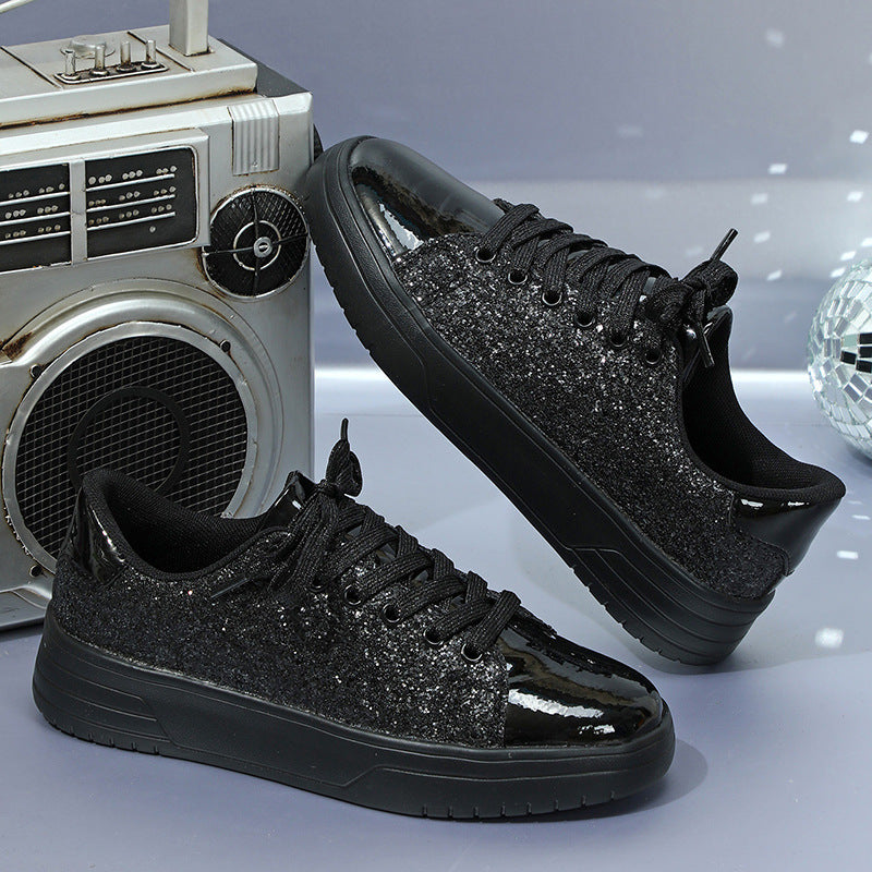 Chaussures plates à paillettes pour femmes, baskets tendance décontractées à lacets et semelles épaisses, chaussures de skateboard tendance