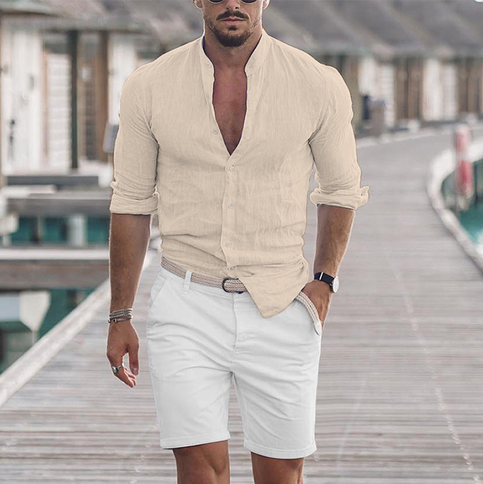 Chemise à manches longues pour homme avec boutons, style décontracté, couleur unie, pour le printemps et l'automne