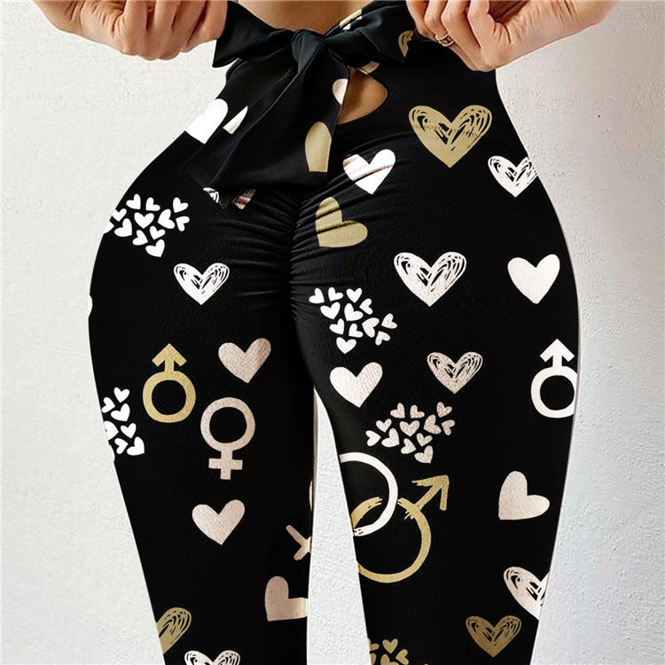 Pantalon de yoga sexy taille haute très extensible avec imprimé nœud sur les hanches