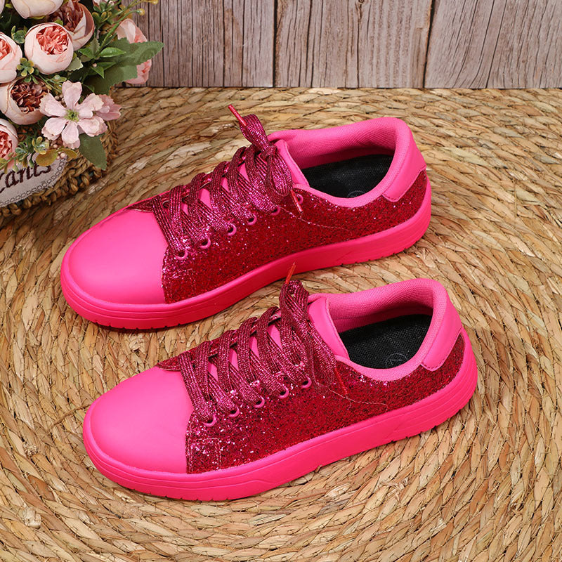 Chaussures plates à paillettes pour femmes, baskets tendance décontractées à lacets et semelles épaisses, chaussures de skateboard tendance