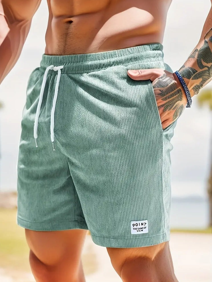 Pantalones cortos deportivos de pana de verano con cordones y cordón, ropa para hombre