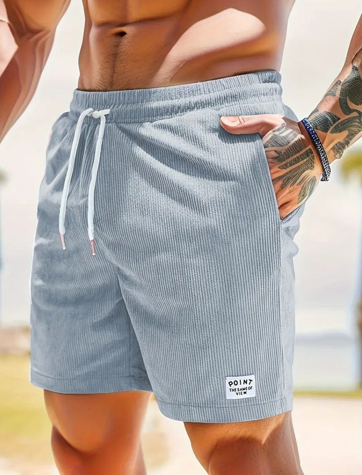 Pantalones cortos deportivos de pana de verano con cordones y cordón, ropa para hombre