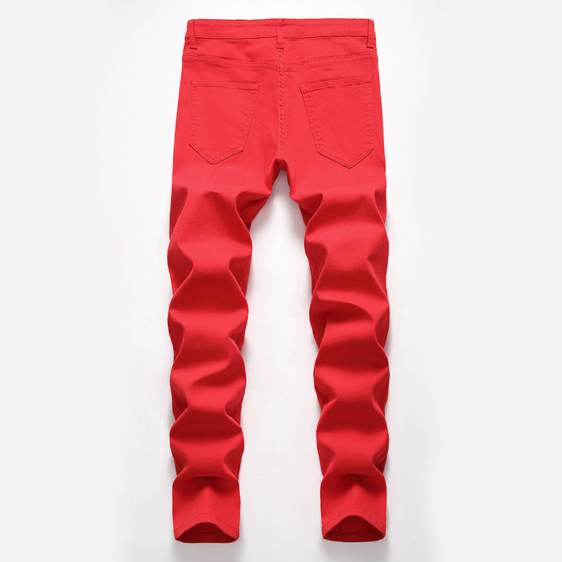Pantalones casuales de mezclilla de alta elasticidad para hombres europeos y americanos