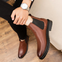 Vestidos de fiesta de boda de moda para hombre, botas de invierno de algodón cálido, cuero de vaca