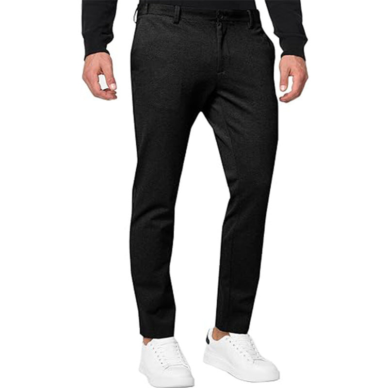 Pantalon chino slim pour homme, couleur unie, extensible, plissé, fuselé, décontracté