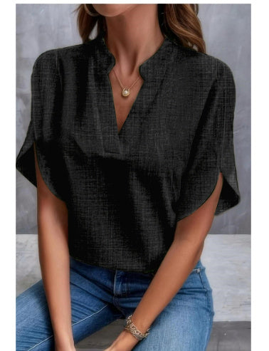 Camisa de gasa de manga corta de verano, nueva camisa con cuello en V, ropa informal versátil para mujer