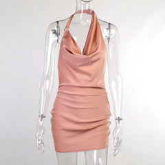 Robe de soirée en satin, col en V, dos nu, mini, sans manches, robe de soirée d'été
