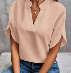 Camisa de gasa de manga corta de verano, nueva camisa con cuello en V, ropa informal versátil para mujer