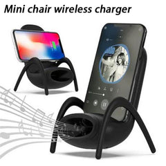 Mini chaise portable avec chargeur sans fil, support de téléphone portable, chargeur sans fil 10 W, charge rapide, cadeau spécial