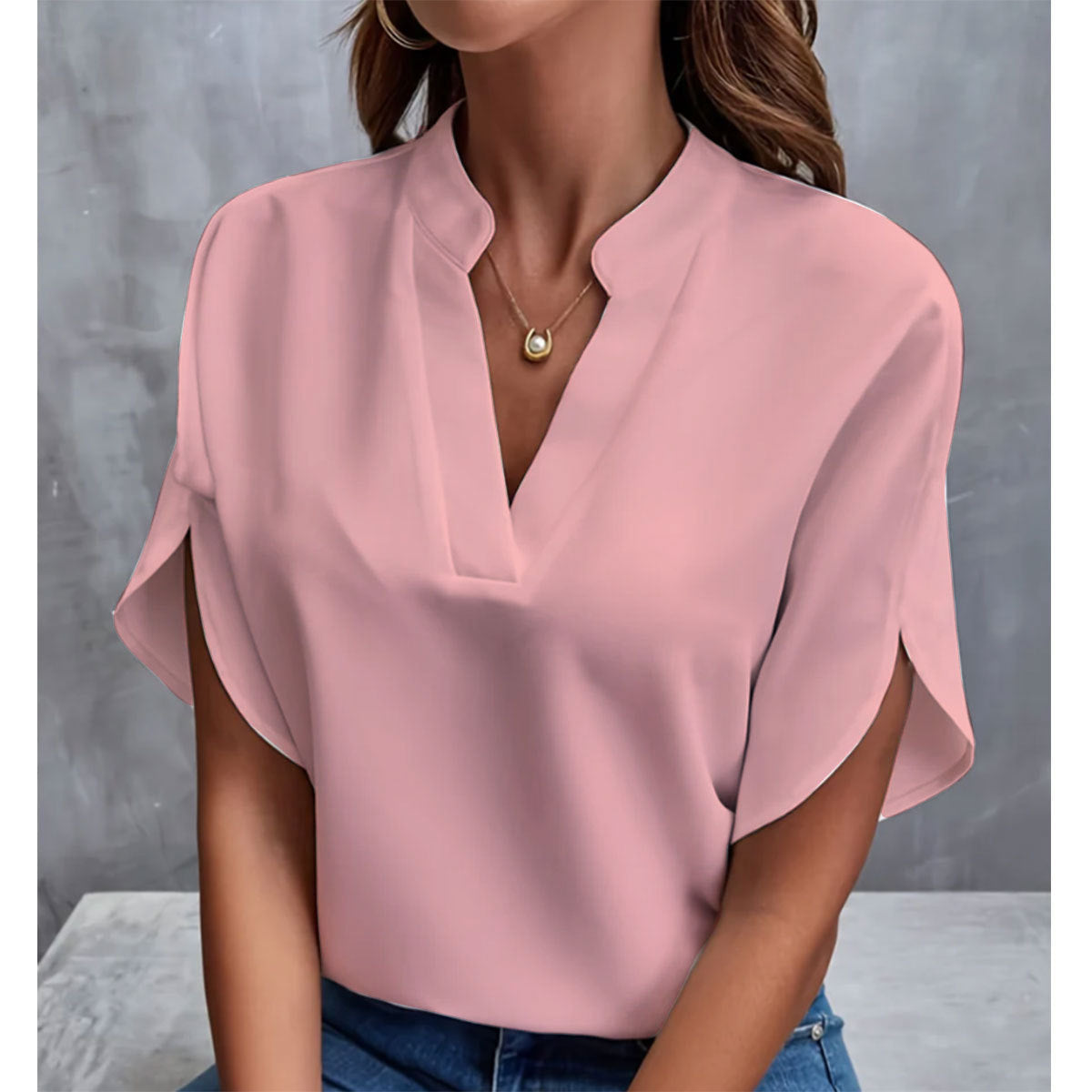 Camisa de gasa de manga corta de verano, nueva camisa con cuello en V, ropa informal versátil para mujer