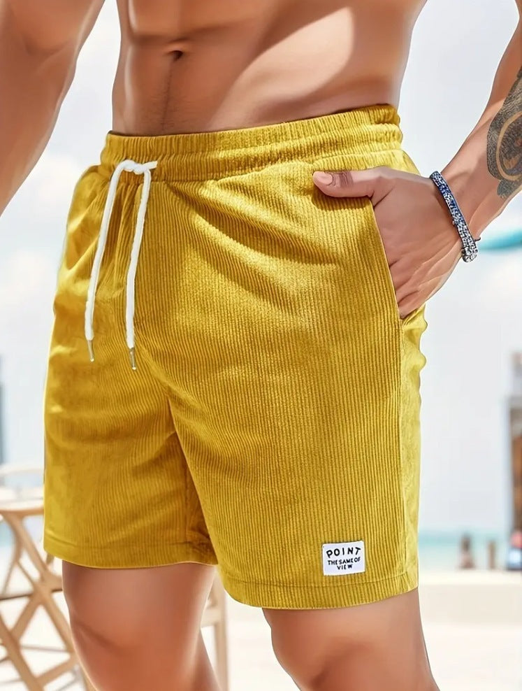 Pantalones cortos deportivos de pana de verano con cordones y cordón, ropa para hombre