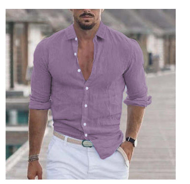 Chemise à manches longues pour homme avec boutons, style décontracté, couleur unie, pour le printemps et l'automne