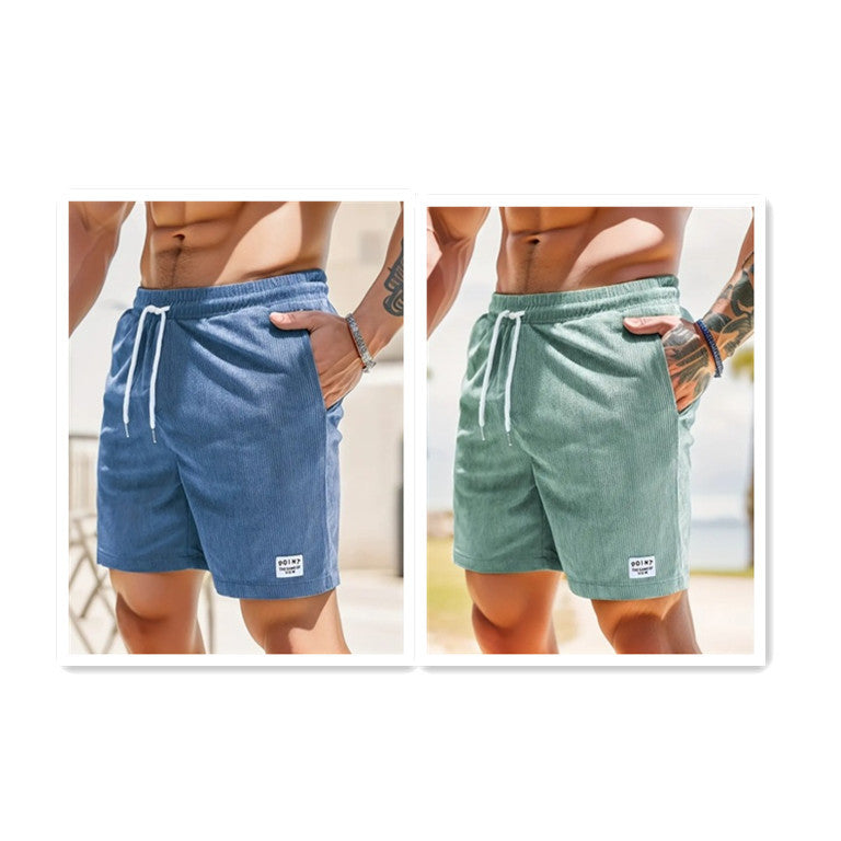 Pantalones cortos deportivos de pana de verano con cordones y cordón, ropa para hombre