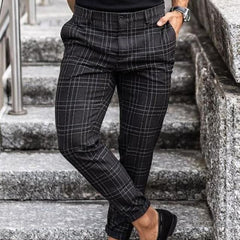 Pantalones con estampado de cuadros para hombre, pantalones casuales, sueltos y finos.
