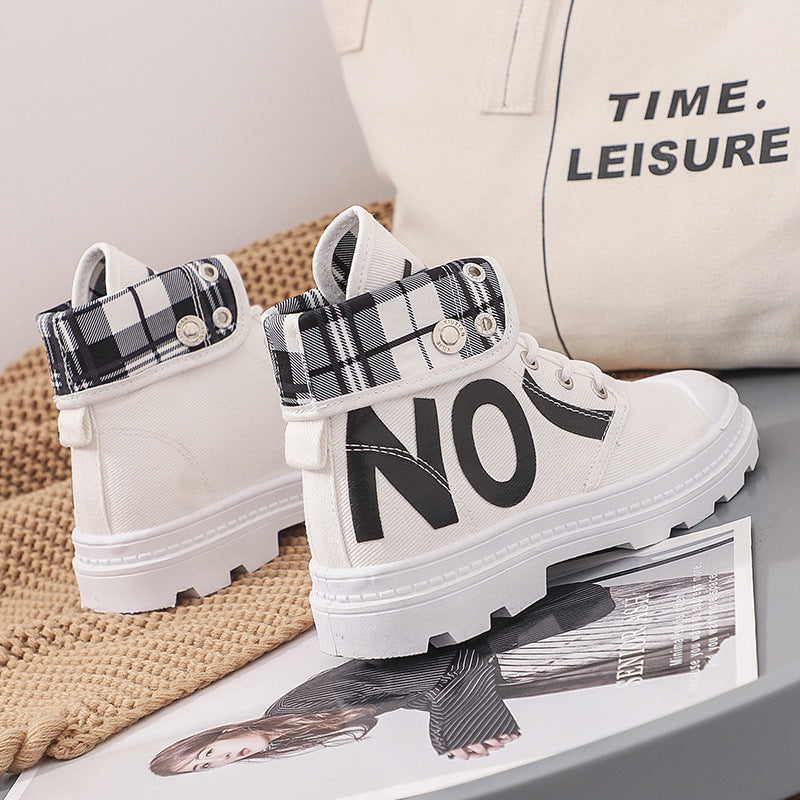 Nuevas botas cortas de lona para niñas, de caña alta y combinables, zapatos para mujer