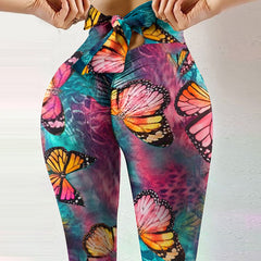 Pantalon de yoga sexy taille haute très extensible avec imprimé nœud sur les hanches