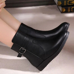 Inner Increase Round Head Large Size Belt Buckle Women's Fashion Boots